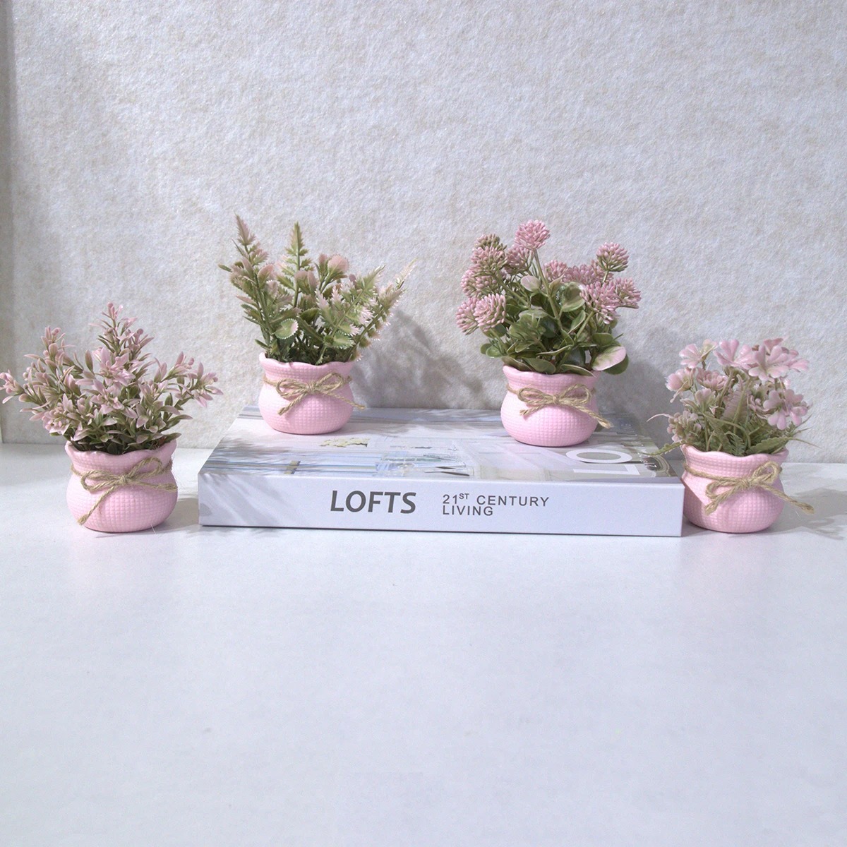 Home Office Layout - Mini künstliche rosa Serie Blumentopfpflanzen, Heimdekoration,