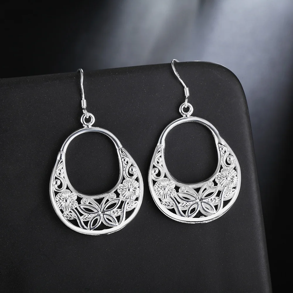 Home Office Layout - 925 Sterling Silber geschnitzte Schmetterlings-Blumen-Ohrringe für