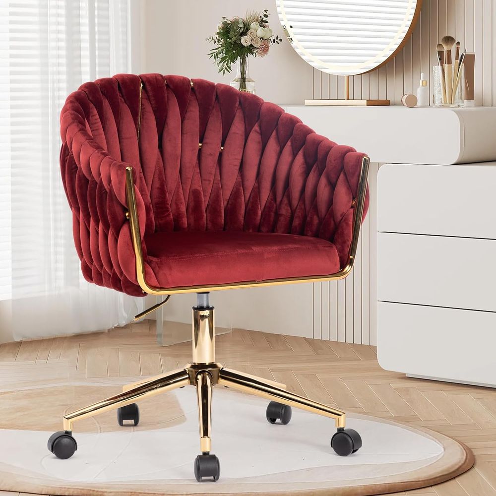 Home Office Or - Bürostuhl aus Samt, Schminktischstühle mit Rollen,
