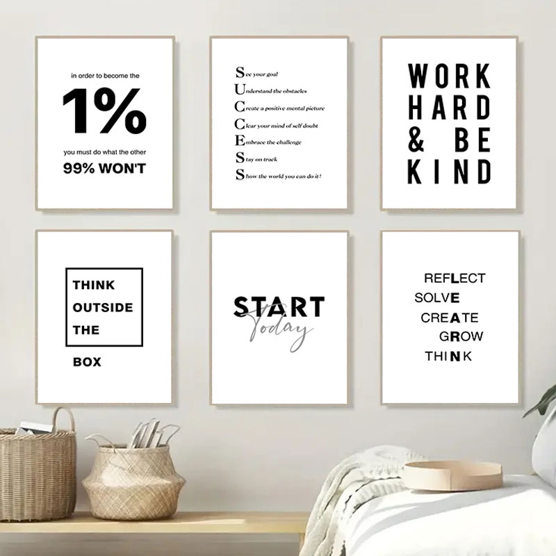 Home Office Room Inspiration - 1 Stück Einfaches Schwarz-Weißes Leinwandbild mit