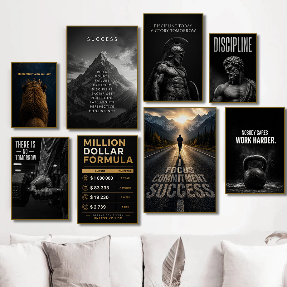 Home Office Room Inspiration - Modernes Fitness-Erfolg Motivationsposter - Harter Arbeitsheraufdruck,