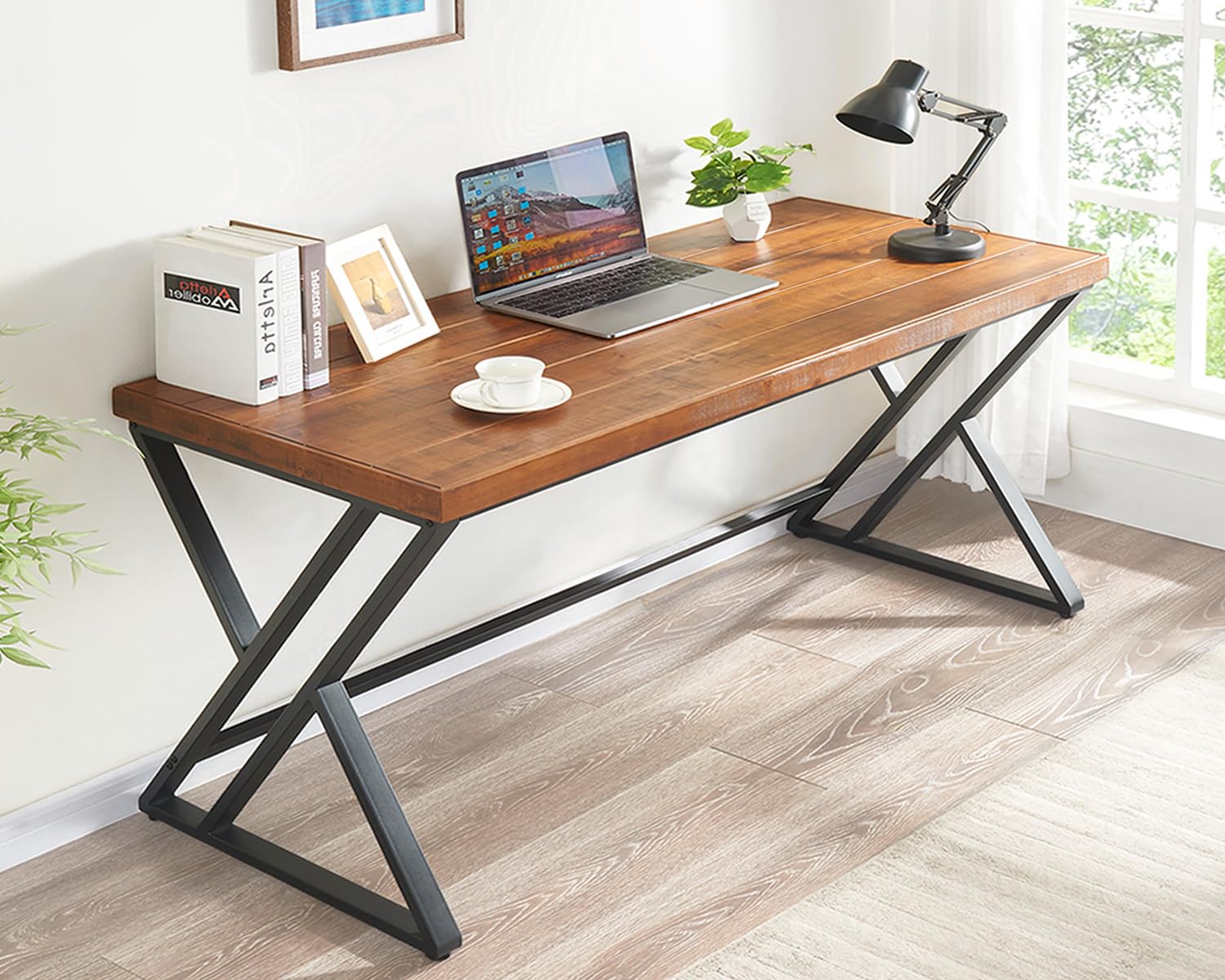Home Office Work Table - 60 Zoll Massivholz-Computertisch, Landhaus-Stil Schreibtisch, Industrieller